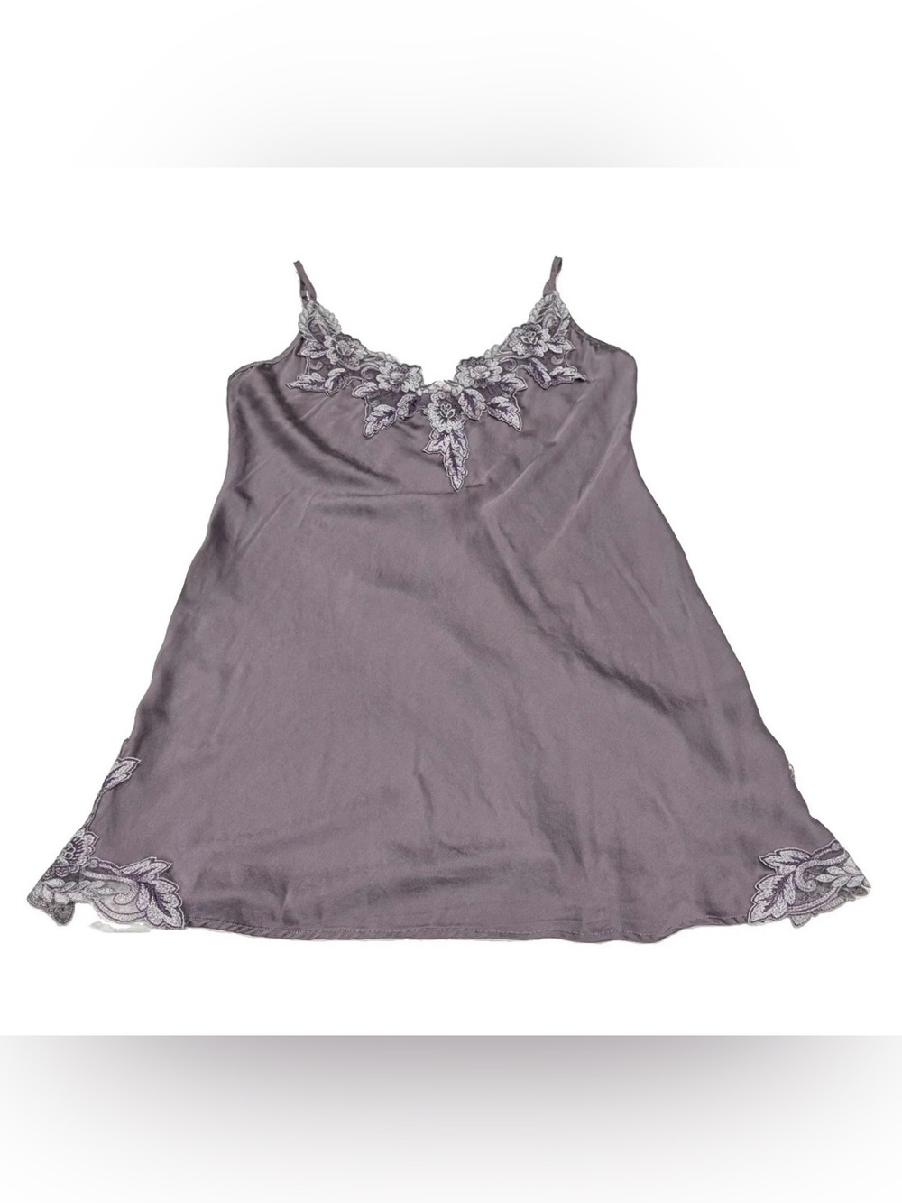 VINTAGE 100% SILK Women's Lavender Slip Mini Dress with Lace Trim